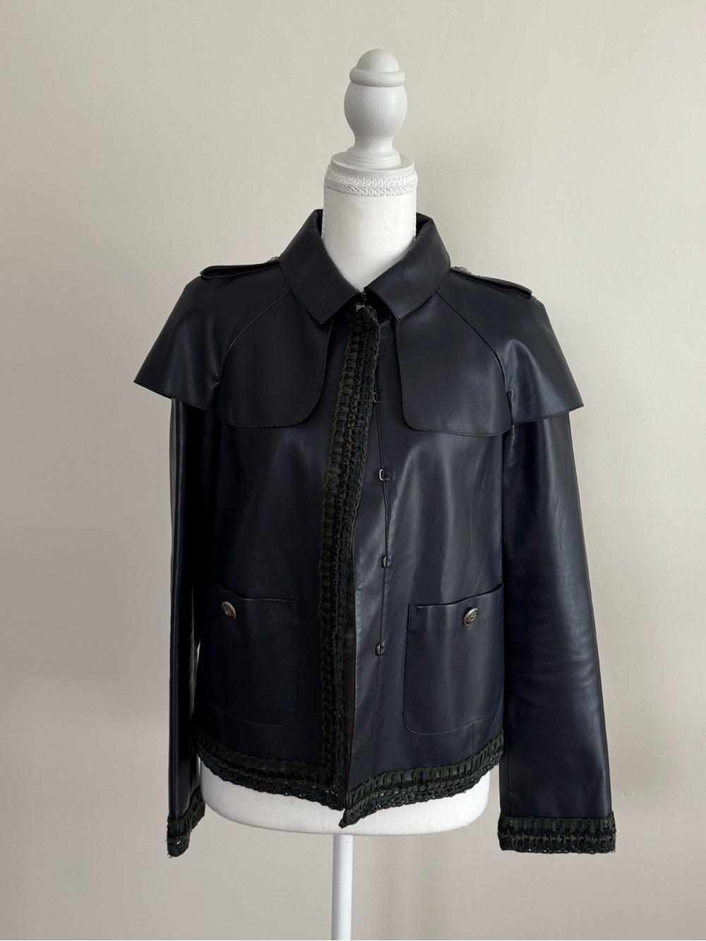 Chanel 2012 spring navy leather jacket 
Size 34